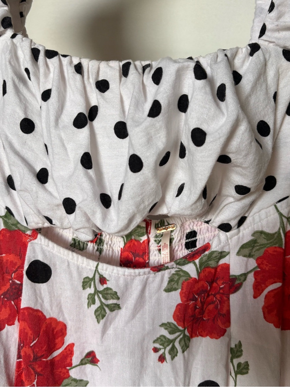 Free People White Linen Bom Bom Island Mini in Polka Dots & Roses 🌹 - Picture 7 of 9